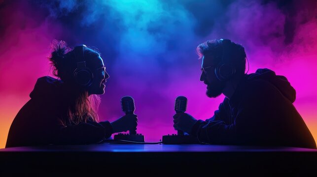 Musical Battle Between Two Singers in Colorful Smoke Lighting