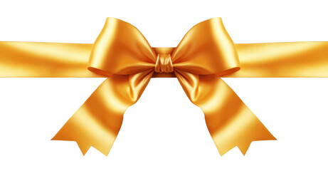 Yellow ribbon and bow on white and transparent background. PNG.