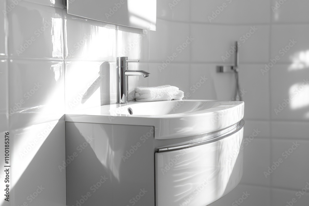 Poster a simple bathroom with a sink and a mirror