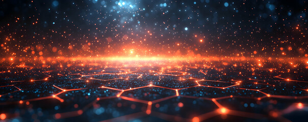 Obraz premium Abstract Network Glowing Particles Digital Art