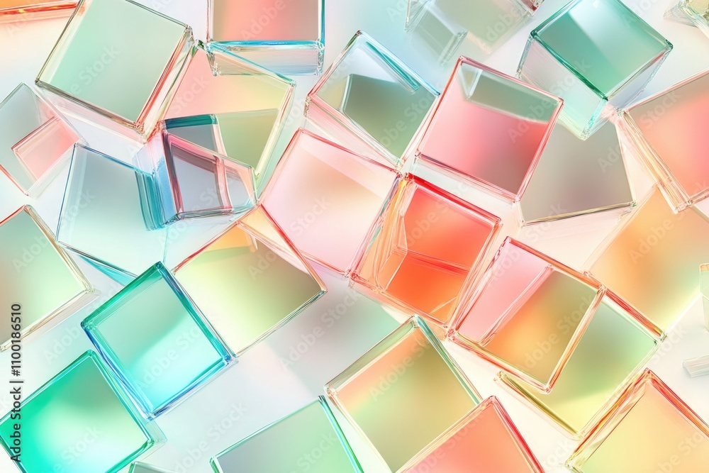Poster a collection of transparent glass cubes sitting on a flat surface, ideal for use in business or desi