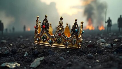 Fallen Crown Amidst a Battlefield; War and Loss of Power