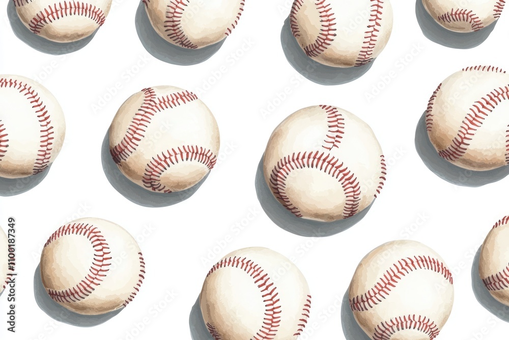 Poster A collection of baseballs arranged neatly on a white background