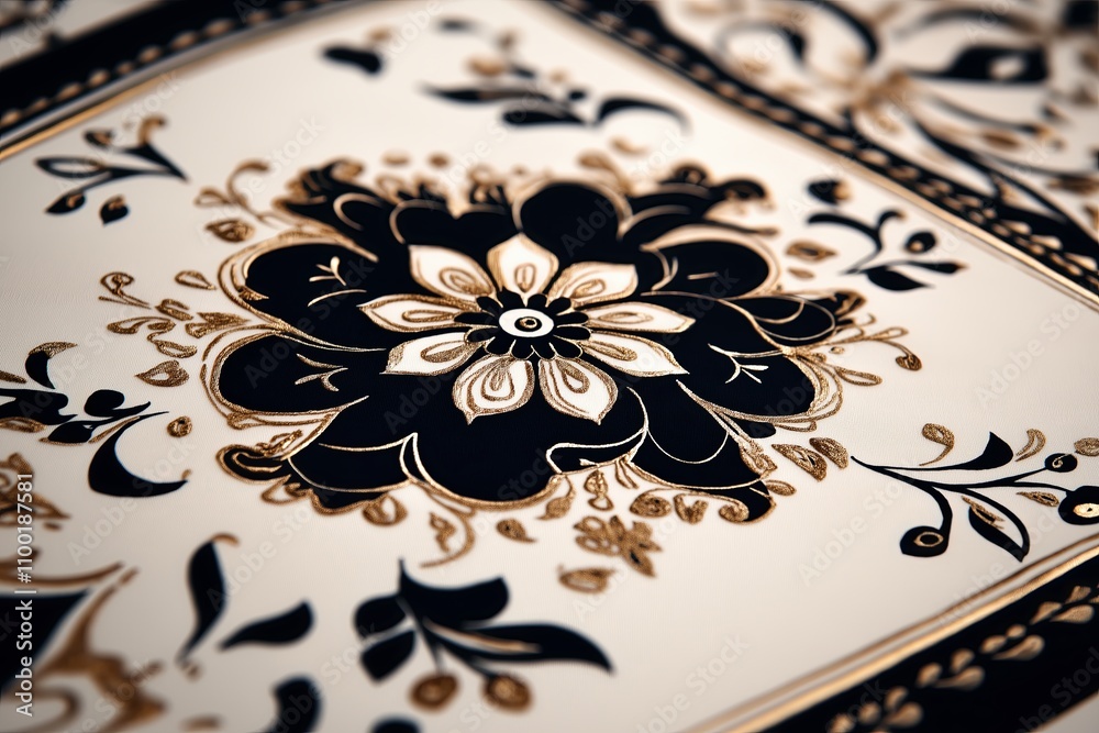Poster Close-up of intricate traditional Mehndi patterns in a soft monochromatic style