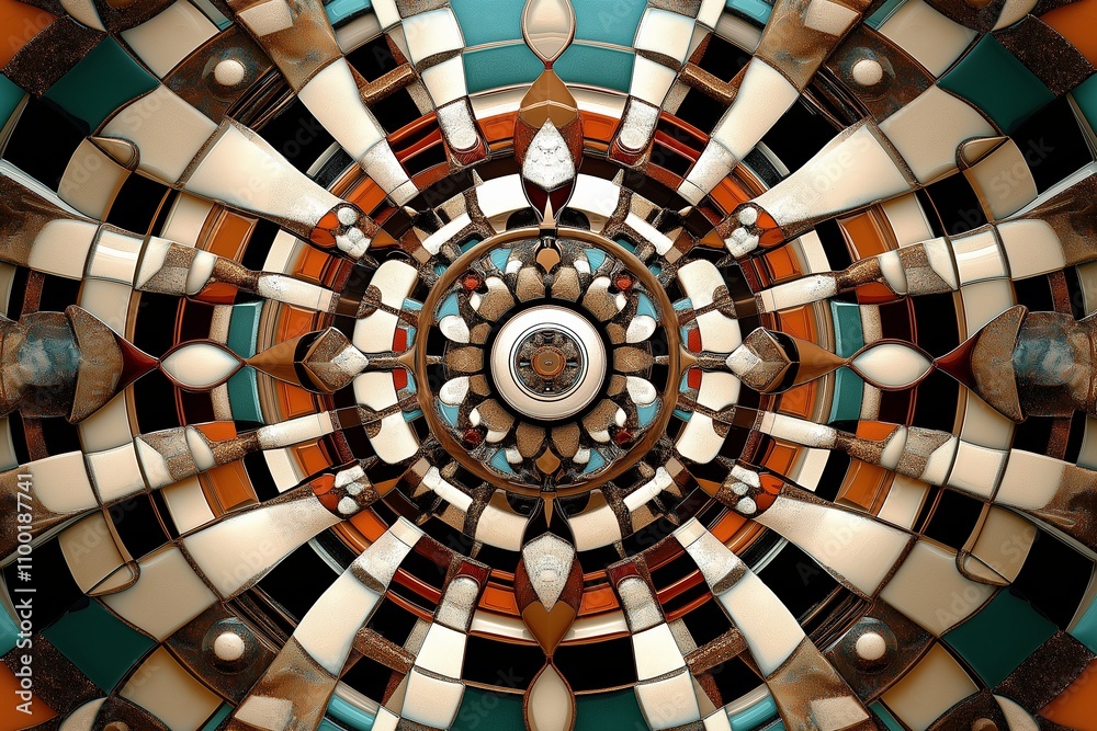 Poster a kaleidoscope of concentric geometric patterns in earth tones