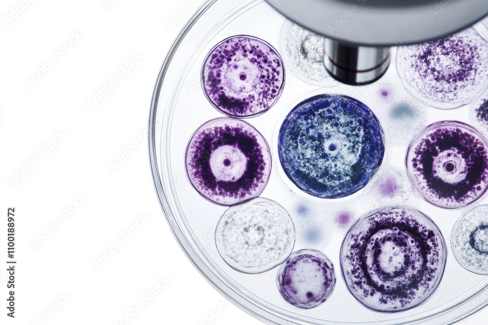 Poster a close-up view of a plate of food under magnification, ideal for use in science and education proje