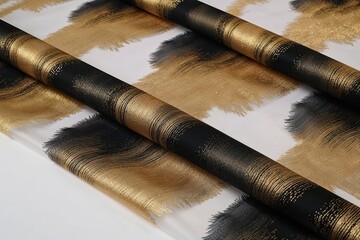 Naklejka premium Sophisticated Black and Gold Gradient Abstract Design on Organza Fabric