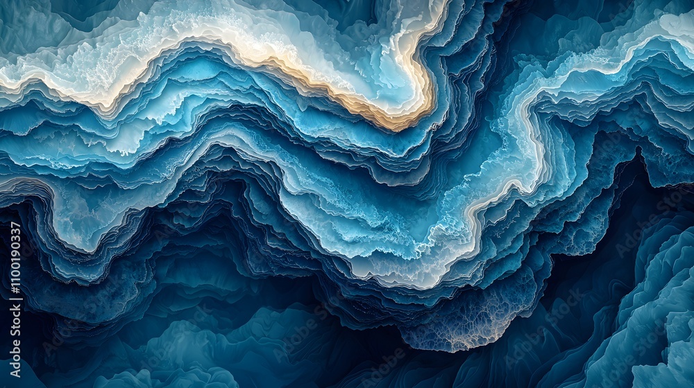 Poster stunning abstract waves in blue shades with textured layered design evoking calmness and serenity in