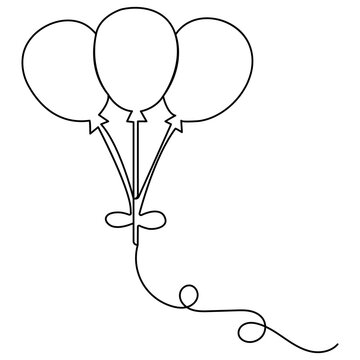 Ballone icon single line art, continuous one line drawing of  Isolated outline vector art 