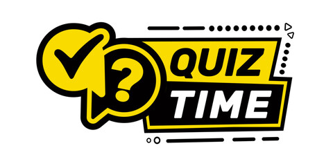 Quiz time logo. Concept of vote, intelligence, brainstorm, quizz, tournament, award. Quiz time label with question mark. Quiz time emblem for business, marketing and advertising. Vector illustration.