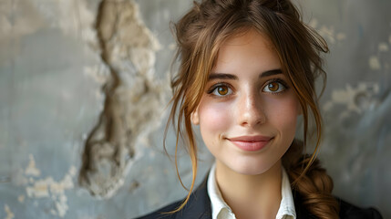 Obraz premium Young Woman Portrait Illustration, Freckles, Brown Hair