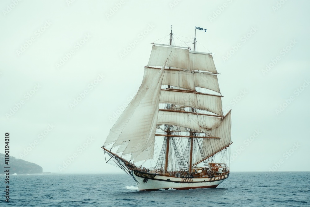 Poster a sailboat sails across the open ocean on a sunny day