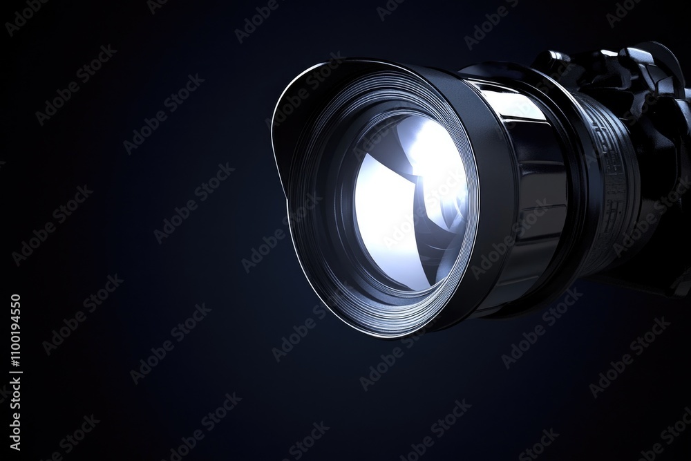 Aufkleber A detailed view of a camera with a light source illuminating the lens and surrounding area, suitable for use in tutorials, product photography, or advertising
