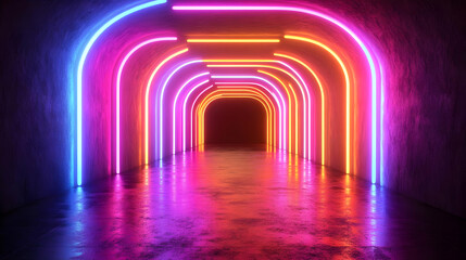 Neon Arc Tunnel 3D Illustration