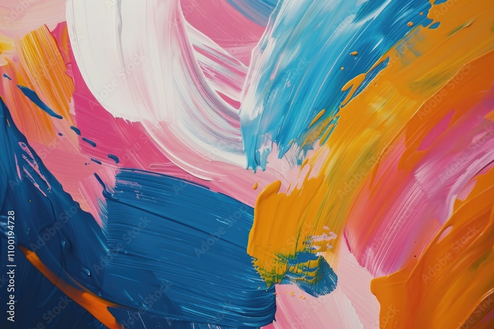 Poster a detailed view of a vibrant artwork with various hues and textures