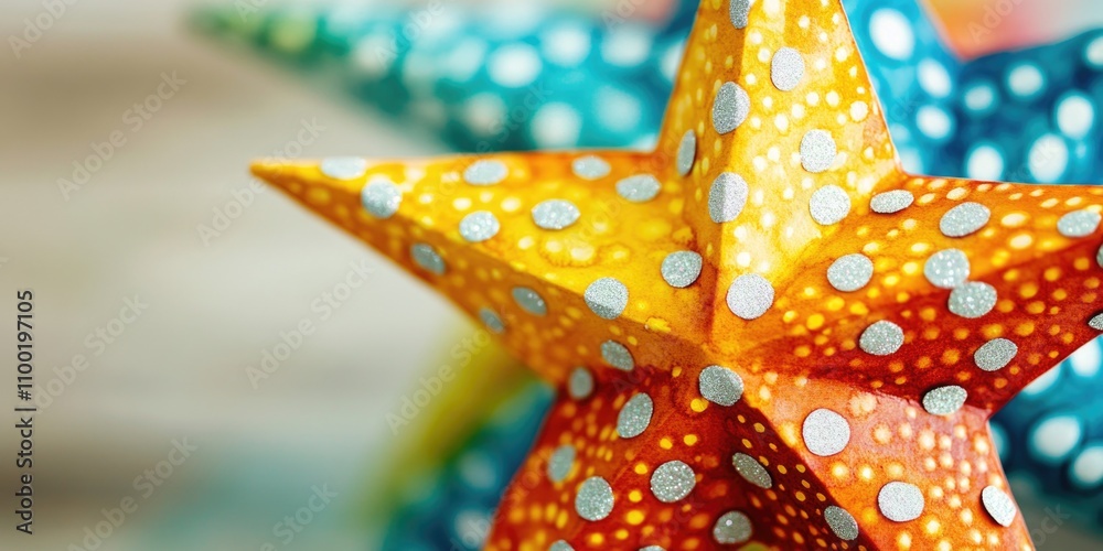 Poster a close-up shot of a bunch of colorful paper stars arranged in a creative way