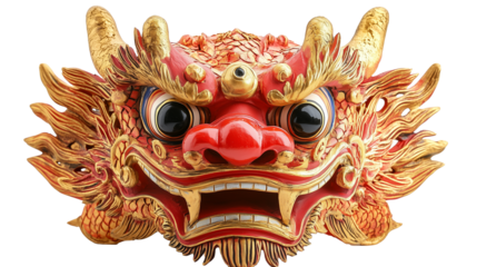 Detail-rich red dragon mask used in festivities