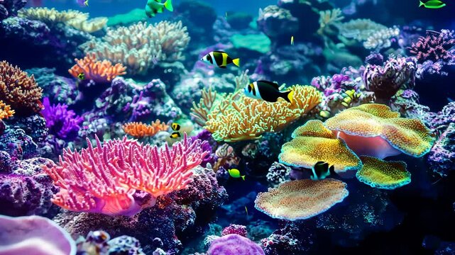 Heatmap of a coral reef, with vibrant colors indicating areas of healthy coral and cooler tones showing regions under stress or damage. . 4K Video