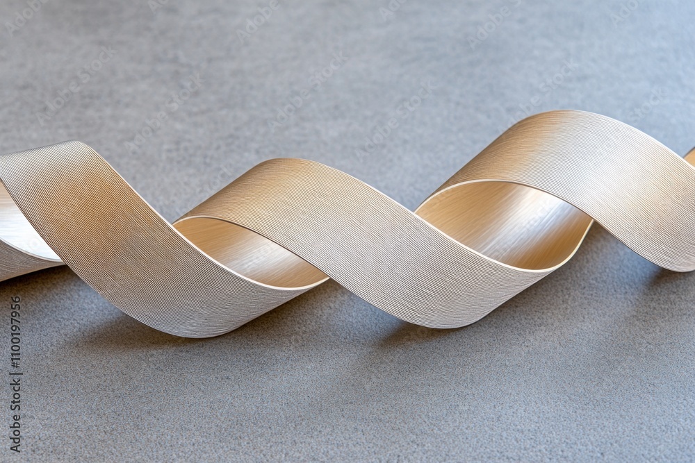 Poster a sleek, geometric design of an award ribbon, combining sharp lines and soft curves for a modern loo