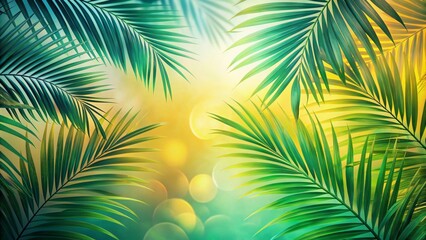Obraz premium Tropical Palm Leaves Frame with Bokeh Background, Palm, Tropical, Leaves, Frame