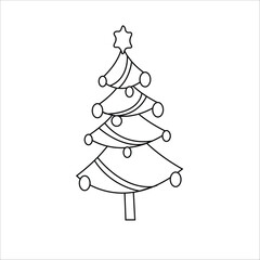 Coloring page outline of cartoon smiling cute Santa Claus with Christmas three. Colorful vector illustration, winter coloring book for kids.