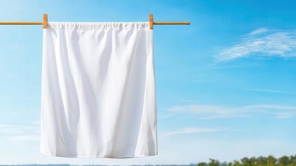 Crisp white linens hanging in the sun, fresh and spotless, rural morning scene