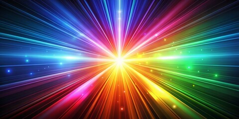 Obraz premium Rainbow Burst Abstract Digital Art with Glowing Lines, abstract, digital art, rainbow, light