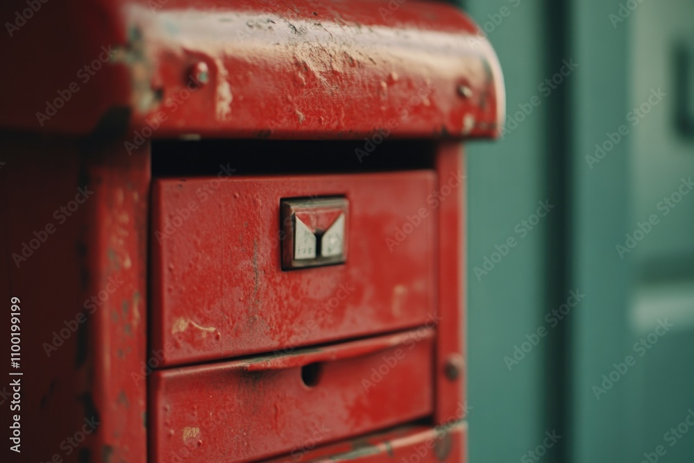 Poster A close-up shot of a bright red mailbox with a slight rust on the edges