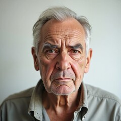 Obraz premium Elderly man with stern expression in close-up portrait, aging wisdom