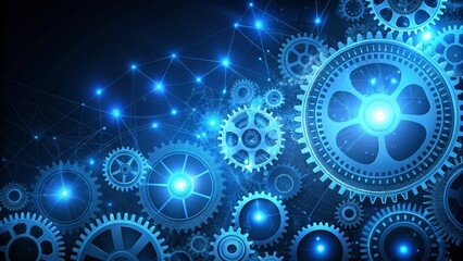 Obraz premium Interconnected Gears A Digital Network of Collaboration, 3D, Blue, Gears, Network, Technology