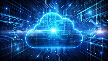 Fototapeta premium Digital Cloud Network Glowing Circuitry, Abstract, Futuristic, Blue, Technology, Cloud Computing, Data