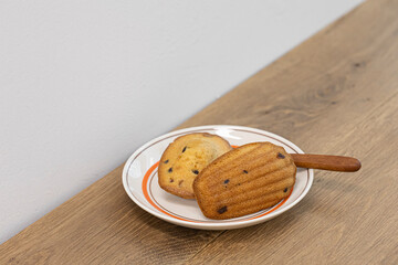 Two traditional fresh baked French madeleines
