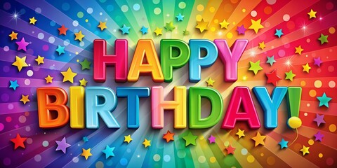 Colorful 3D Happy Birthday with Stars and Rainbow Background, celebration , birthday , party , festive