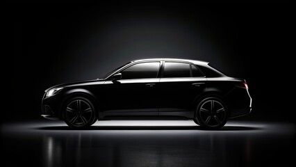 Fototapeta premium Black Sedan Silhouette in Dramatic Lighting, Car , Automotive , Shadow , Elegance
