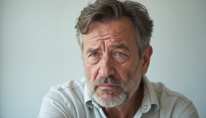 Mature man with concerned expression, life experience portrait