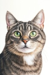 Fototapeta premium Close-up shot of a cat's face with bright green eyes, suitable for pet-related or fantasy-themed designs