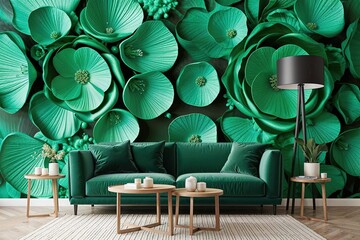 Obraz premium Vibrant 3D Organic Wallpaper Featuring Emerald Green Petal Layers