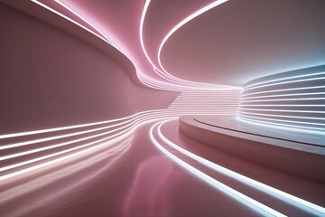 Radiant Neon 3D Artwork with Luminous Curved Lines and Minimalist Design