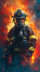 illustration of a firefighter, firefighter wallpaper, fire background.