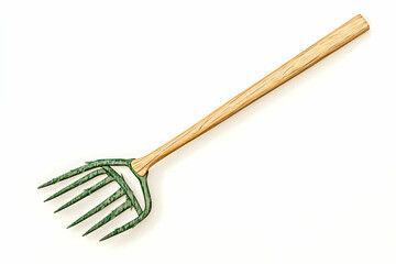 Detailed Illustration of a Garden Rake with Wooden Handle and Metal Prongs Ideal for Gardening and Landscaping Projects, Perfect for Stock Images and Graphic Design Needs