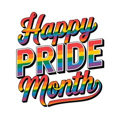 Obraz premium Happy Pride Month Rainbow Text Design