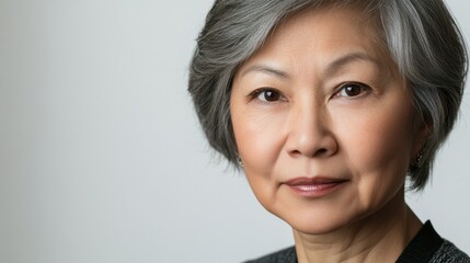 Fototapeta premium Portrait of Thoughtful Senior Woman with Gray Hair and Calm Expression