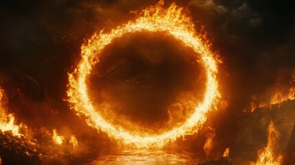 Fototapeta premium Fiery Ring of Flames in Dark Environment with Intense Glow