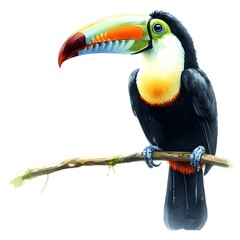 Obraz premium 흰 배경, 무지개왕부리새, 수채화 (white background, Keel-billed toucan, water colour)