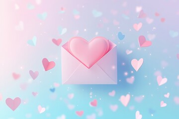 hearts around an envelope on a light blue background

