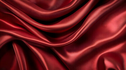 Obraz premium Close-up of rich, red satin fabric with elegant folds and soft sheen.