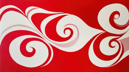 Abstract Red and White Swirl Design with Fluid Curves and Motion