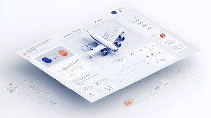 logistic hub concept with interconnected nodes and transportation vehicles, rendered in a minimalistic style on a white background 