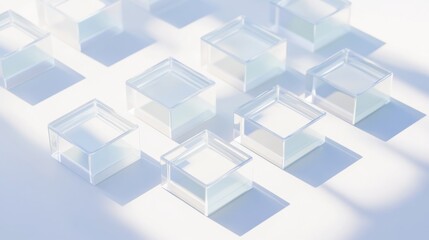 Obraz premium Conceptual depiction of fairness with a series of evenly spaced, translucent squares arranged in a balanced, symmetrical layout in a clean environment
