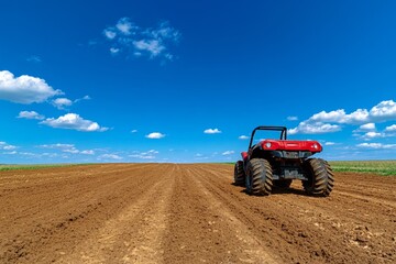 Obraz premium An ATV pulling a plow through a field, used for light agricultural tasks in a rural setting